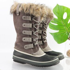 Sorel Women Joan Of Arctic Snow Boot Size 7.5 Waterproof Brown Suede Fur Winter